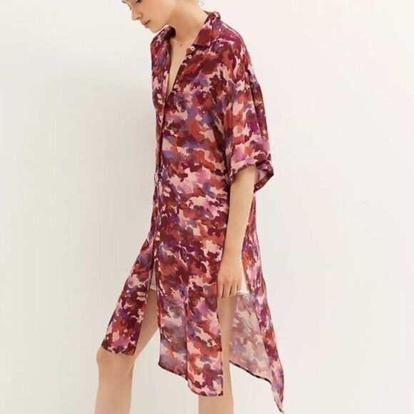 Anthropologie Breezy Tunic Buttondown Pink Combo Medium - Picture 2 of 9